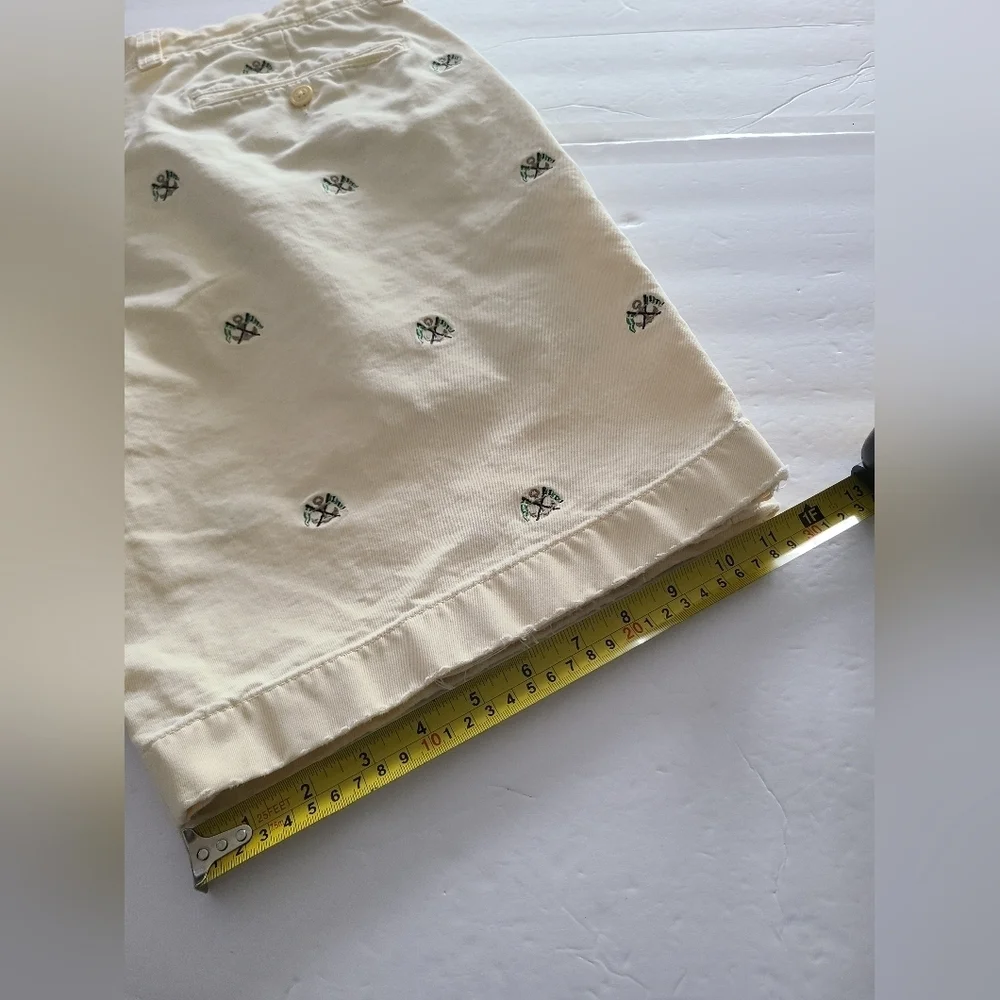 J.Crew Broken In Regular Fit Men's Cream Embroidered Anchors Shorts Sz.35